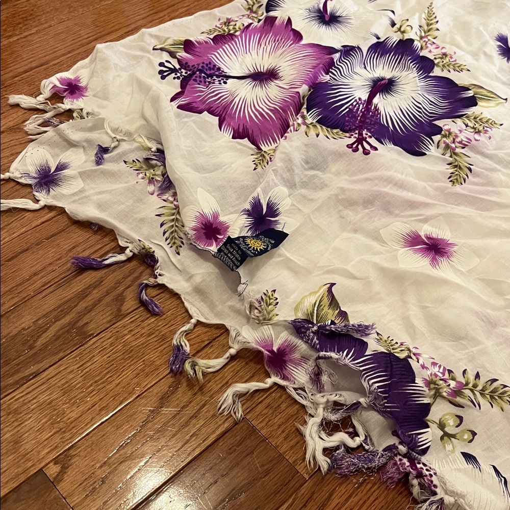 White & Purple Hawaiian Aloha Beach Sarong Wrap OS - Picture 4 of 6